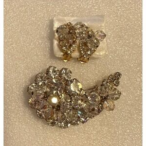 Juliana Pin & Earrings Set Crystal W/ Dangles